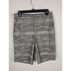 Huk Performance Fishing Shorts Men's 28 Gray Graphic Fish Print Hybrid Board